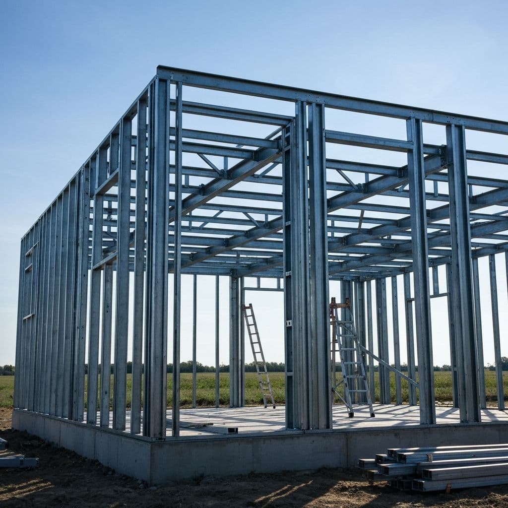 Estrutura metálica de steel frame para construção residencial moderna e sustentável