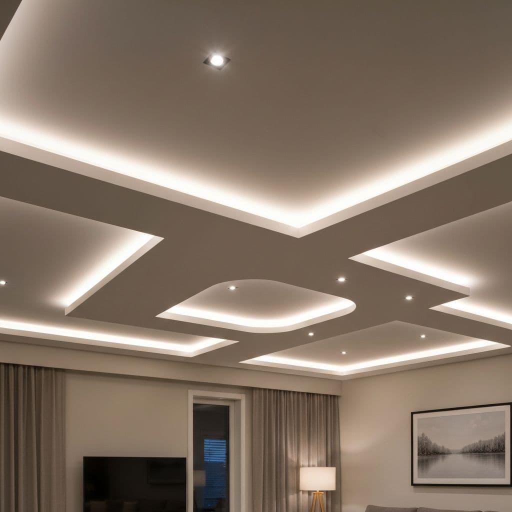 Instalação profissional de forro de gesso tabicado e sanca iluminada em sala de estar Uberlândia