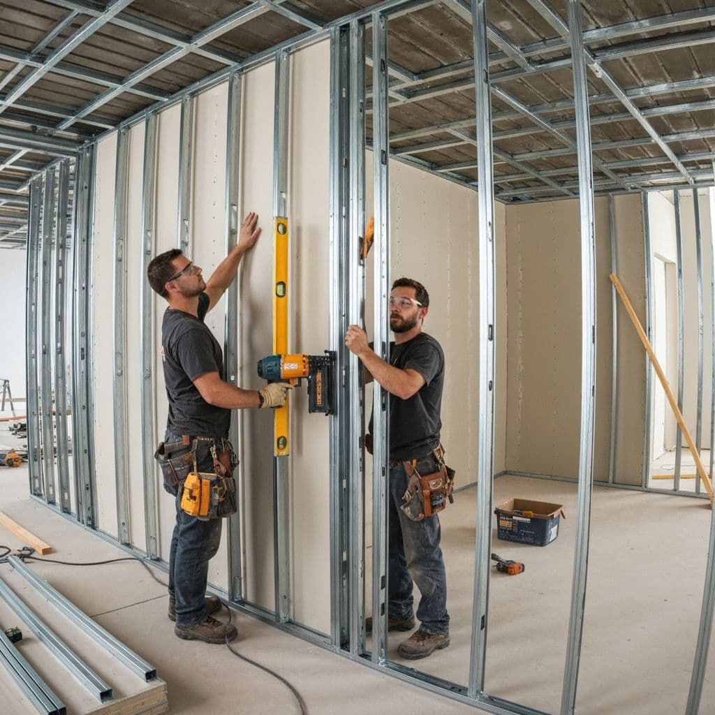 Parede divisória em drywall com isolamento acústico para escritório residencial